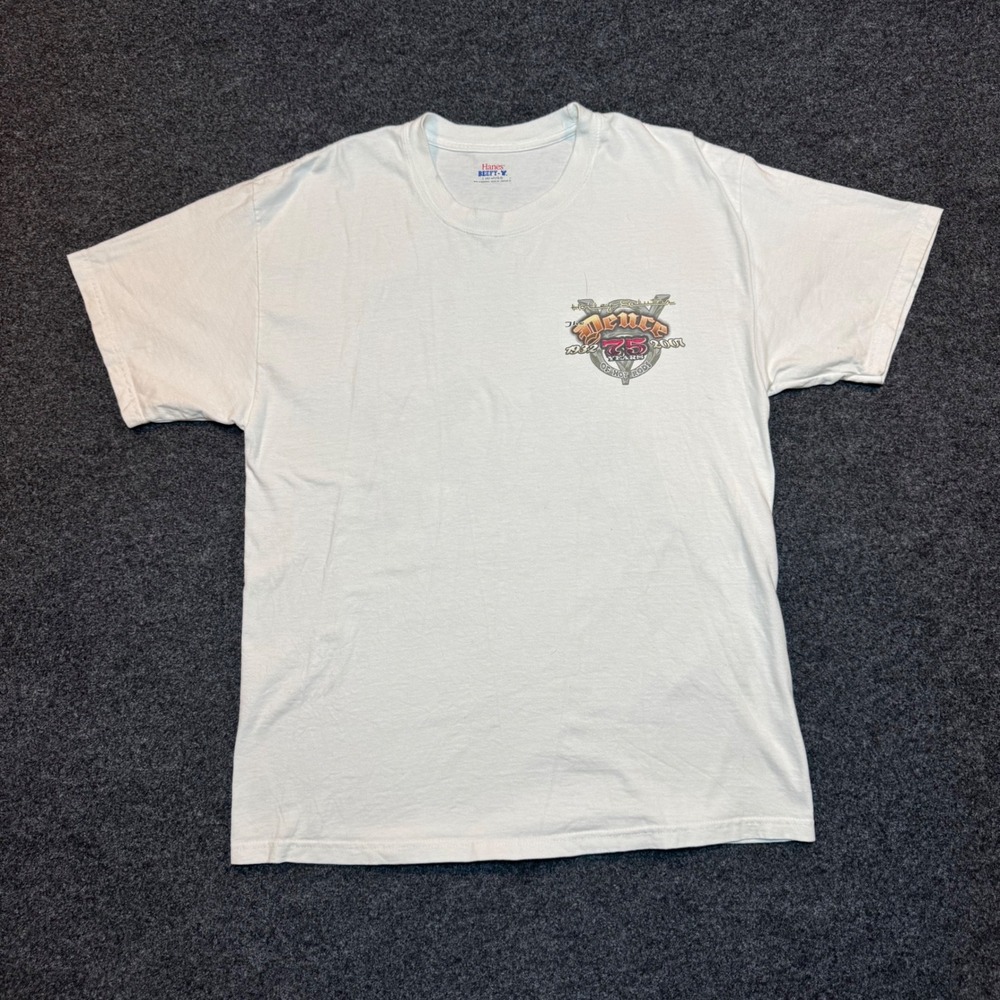 Hanes Beefy-T 75 Years of Hot Rods 1932-2007 White Graphic T-Shirt Mens Large